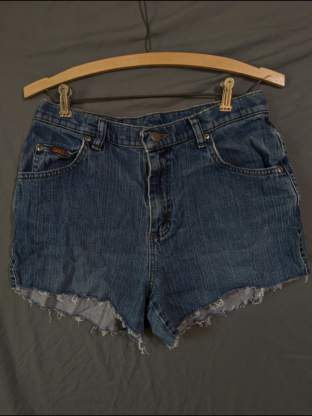 Lee Women's Dark Blue Cutoff Denim Shorts Distressed Denim